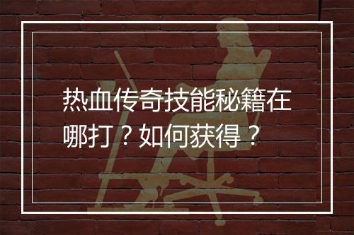 热血传奇技能秘籍在哪打？如何获得？