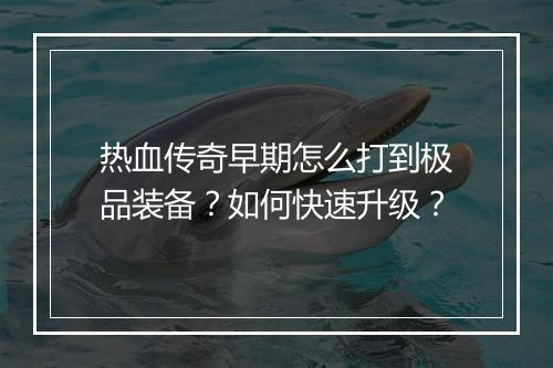 热血传奇早期怎么打到极品装备？如何快速升级？