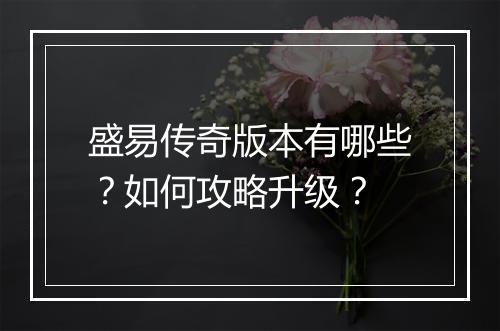 盛易传奇版本有哪些？如何攻略升级？