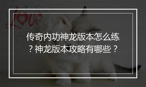 传奇内功神龙版本怎么练？神龙版本攻略有哪些？