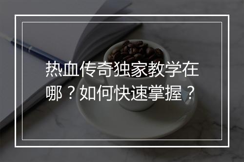 热血传奇独家教学在哪？如何快速掌握？