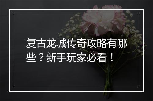 复古龙城传奇攻略有哪些？新手玩家必看！