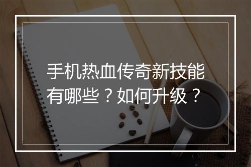 手机热血传奇新技能有哪些？如何升级？