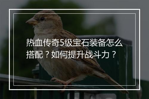 热血传奇5级宝石装备怎么搭配？如何提升战斗力？