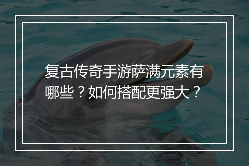 复古传奇手游萨满元素有哪些？如何搭配更强大？