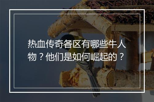 热血传奇各区有哪些牛人物？他们是如何崛起的？