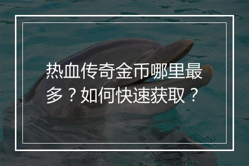 热血传奇金币哪里最多？如何快速获取？