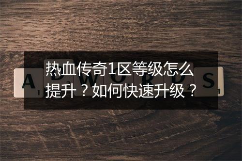 热血传奇1区等级怎么提升？如何快速升级？