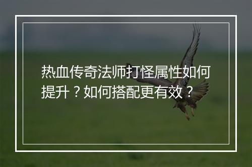 热血传奇法师打怪属性如何提升？如何搭配更有效？