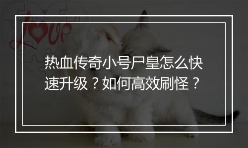 热血传奇小号尸皇怎么快速升级？如何高效刷怪？