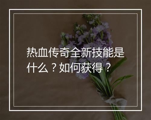 热血传奇全新技能是什么？如何获得？