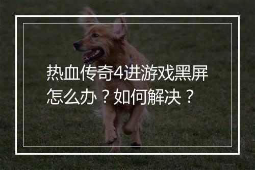热血传奇4进游戏黑屏怎么办？如何解决？