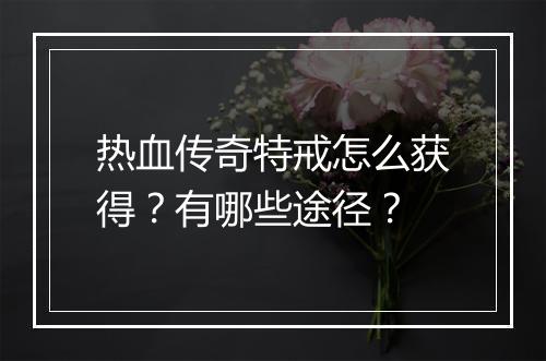 热血传奇特戒怎么获得？有哪些途径？
