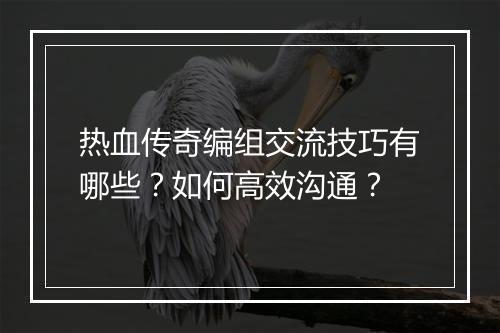 热血传奇编组交流技巧有哪些？如何高效沟通？