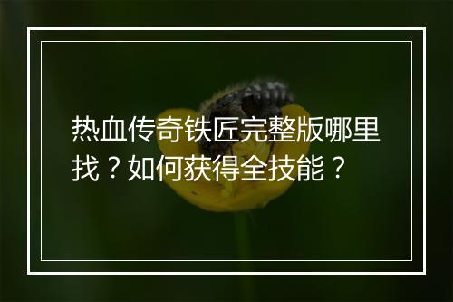 热血传奇铁匠完整版哪里找？如何获得全技能？