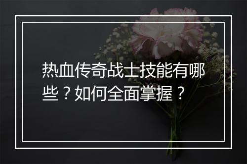 热血传奇战士技能有哪些？如何全面掌握？