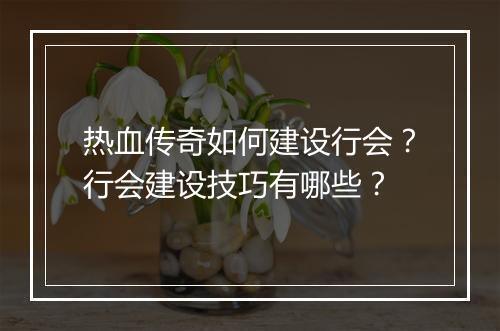 热血传奇如何建设行会？行会建设技巧有哪些？