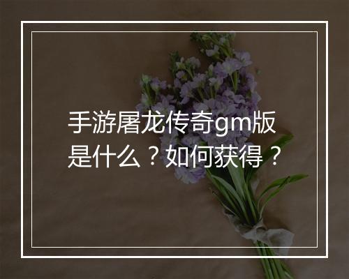 手游屠龙传奇gm版是什么？如何获得？