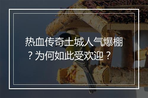 热血传奇土城人气爆棚？为何如此受欢迎？