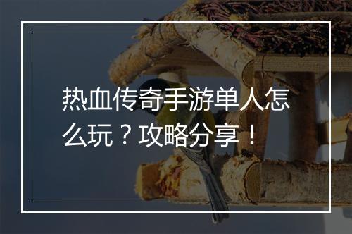 热血传奇手游单人怎么玩？攻略分享！