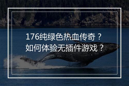 176纯绿色热血传奇？如何体验无插件游戏？
