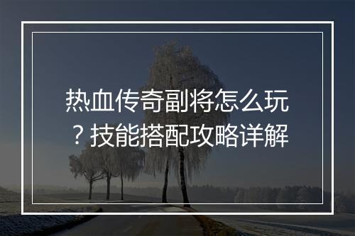 热血传奇副将怎么玩？技能搭配攻略详解