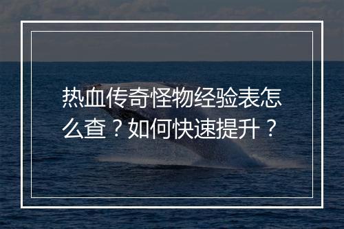 热血传奇怪物经验表怎么查？如何快速提升？