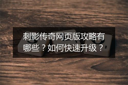 刺影传奇网页版攻略有哪些？如何快速升级？