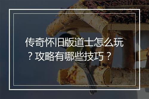 传奇怀旧版道士怎么玩？攻略有哪些技巧？