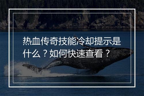 热血传奇技能冷却提示是什么？如何快速查看？