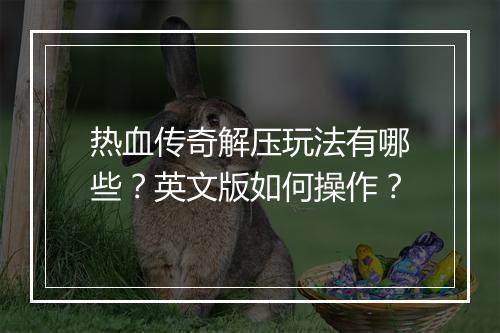 热血传奇解压玩法有哪些？英文版如何操作？