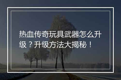 热血传奇玩具武器怎么升级？升级方法大揭秘！
