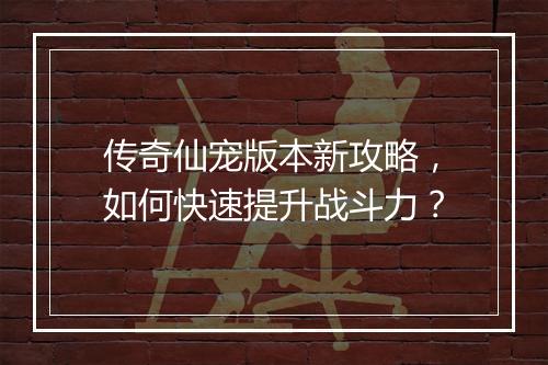 传奇仙宠版本新攻略，如何快速提升战斗力？