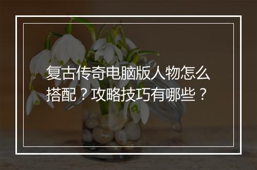 复古传奇电脑版人物怎么搭配？攻略技巧有哪些？