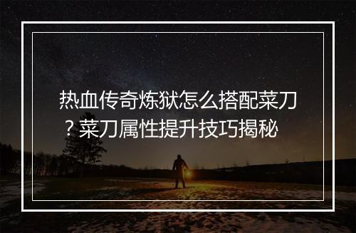 热血传奇炼狱怎么搭配菜刀？菜刀属性提升技巧揭秘