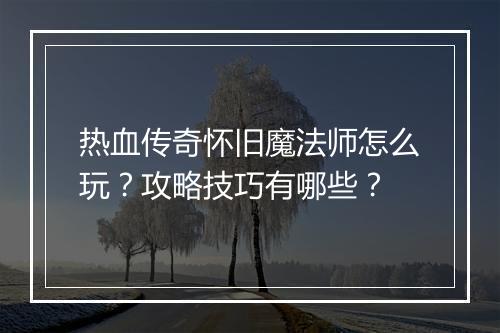 热血传奇怀旧魔法师怎么玩？攻略技巧有哪些？