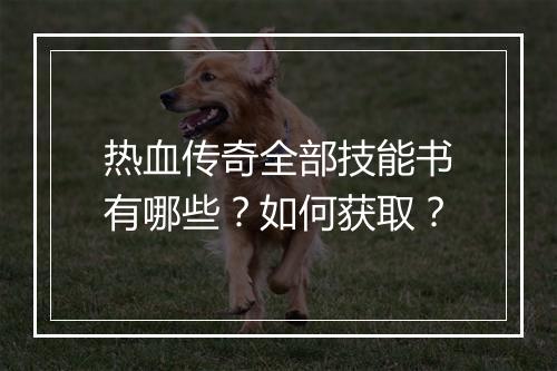 热血传奇全部技能书有哪些？如何获取？
