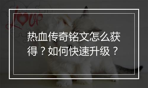 热血传奇铭文怎么获得？如何快速升级？