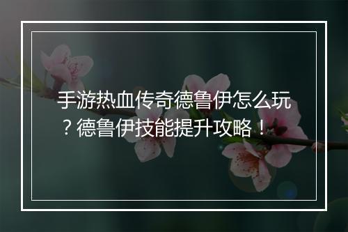手游热血传奇德鲁伊怎么玩？德鲁伊技能提升攻略！