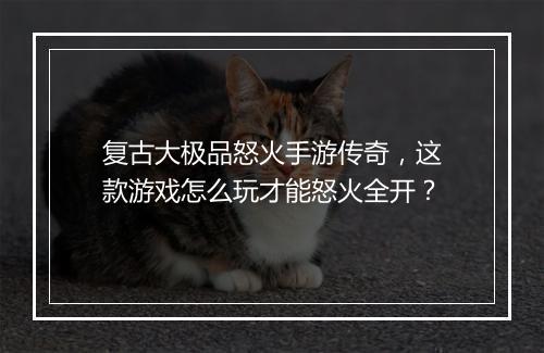 复古大极品怒火手游传奇，这款游戏怎么玩才能怒火全开？