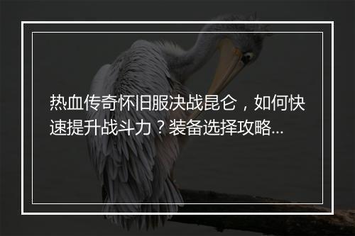 热血传奇怀旧服决战昆仑，如何快速提升战斗力？装备选择攻略大揭秘！