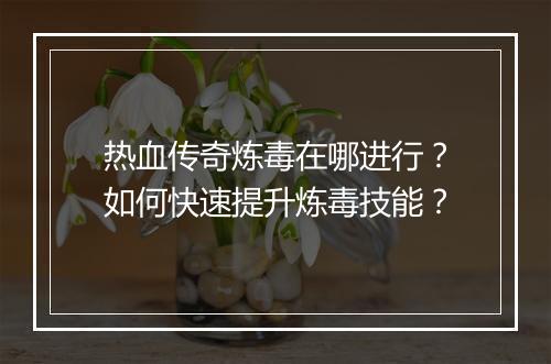 热血传奇炼毒在哪进行？如何快速提升炼毒技能？
