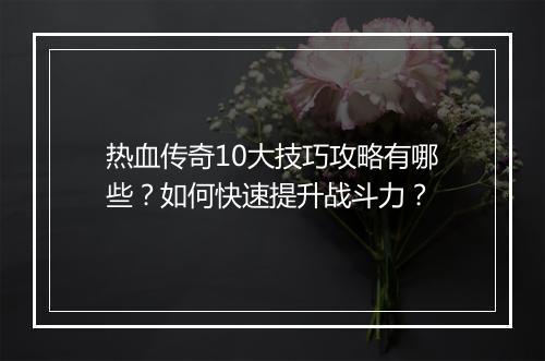 热血传奇10大技巧攻略有哪些？如何快速提升战斗力？
