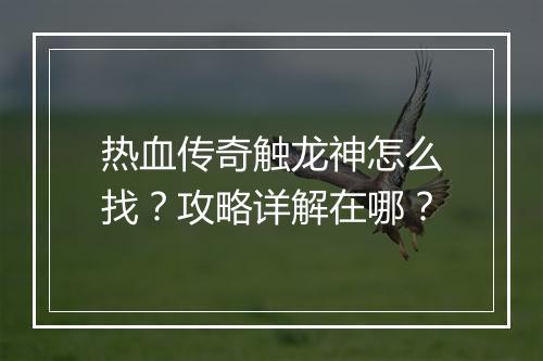 热血传奇触龙神怎么找？攻略详解在哪？