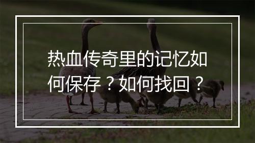 热血传奇里的记忆如何保存？如何找回？