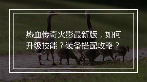 热血传奇火影最新版，如何升级技能？装备搭配攻略？