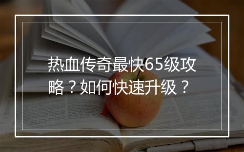 热血传奇最快65级攻略？如何快速升级？