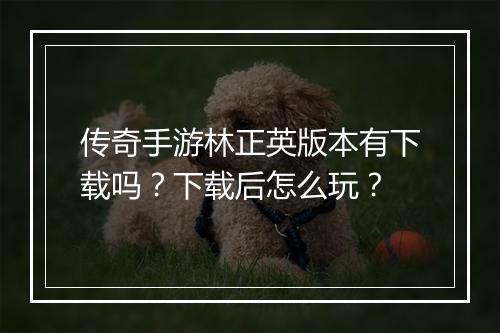传奇手游林正英版本有下载吗？下载后怎么玩？