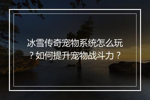 冰雪传奇宠物系统怎么玩？如何提升宠物战斗力？