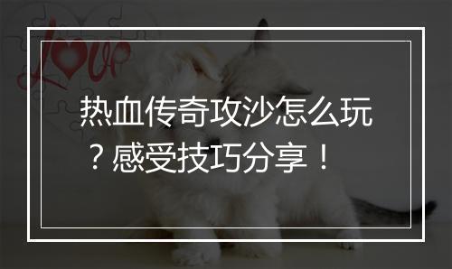 热血传奇攻沙怎么玩？感受技巧分享！